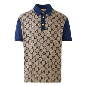 Gucci Áo Polo Nam Gucci Polo Shirt In GG Màu Xanh Phối Be Size XS (Form To)