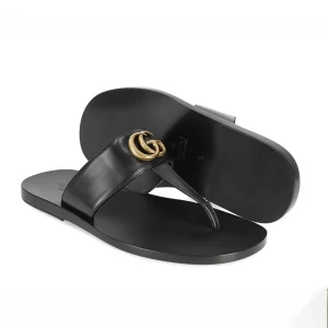 Gucci Dép Nam Gucci GC Metal Logo Flip Flops Màu Đen