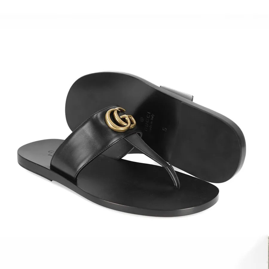 Gucci Dép Nam Gucci GC Metal Logo Flip Flops Màu Đen