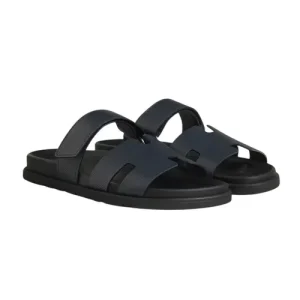 Hermès Dép Nam Hermès Chypre Sandal In Black Navy 2222857ZH 02509 Màu Xanh Navy Size 41