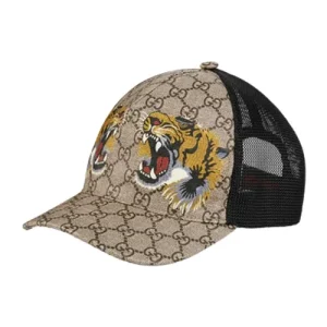 Gucci Mũ Nam Gucci Tigers Print GG Supreme Baseball Beige Size S